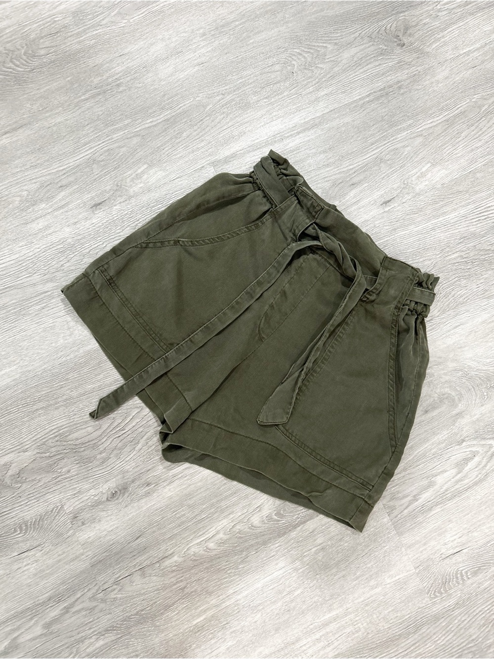 H&M Olive Green High-Waist Paperbag Shorts